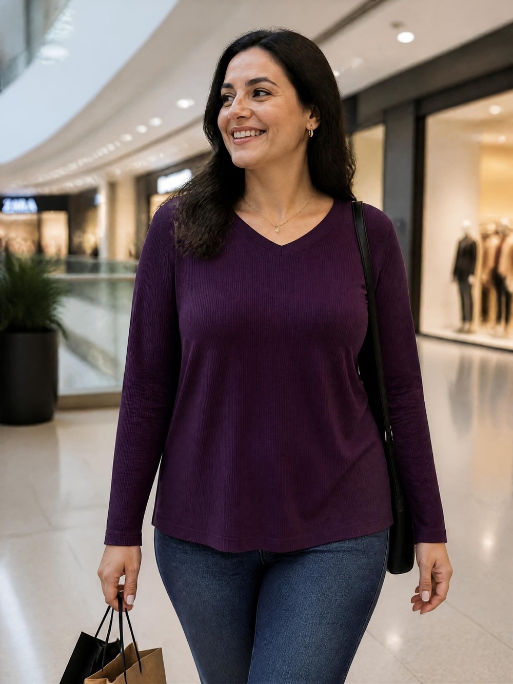 MEC Women's Long Sleeve V-Neck Top - Plum